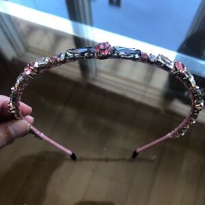 Jeweled Pink & Smoke Gray Faceted Crystal Skinny Headband